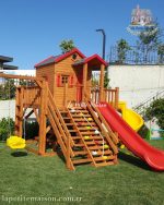 Painted Backyard Playset With Multiple Slides 2103 - Görsel 2